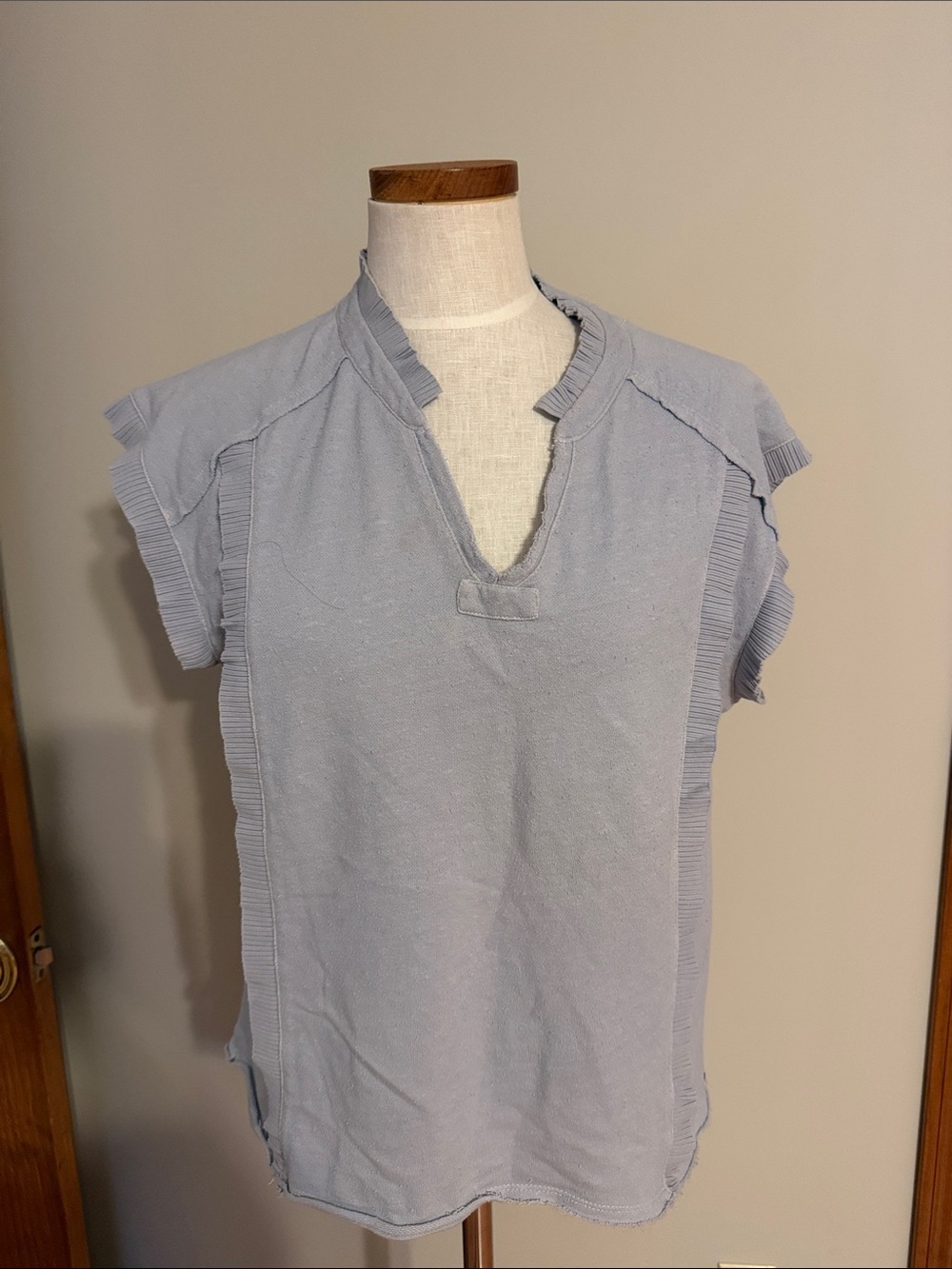 Pilcro Light Blue Ruffle-Trim Sleeveless Top